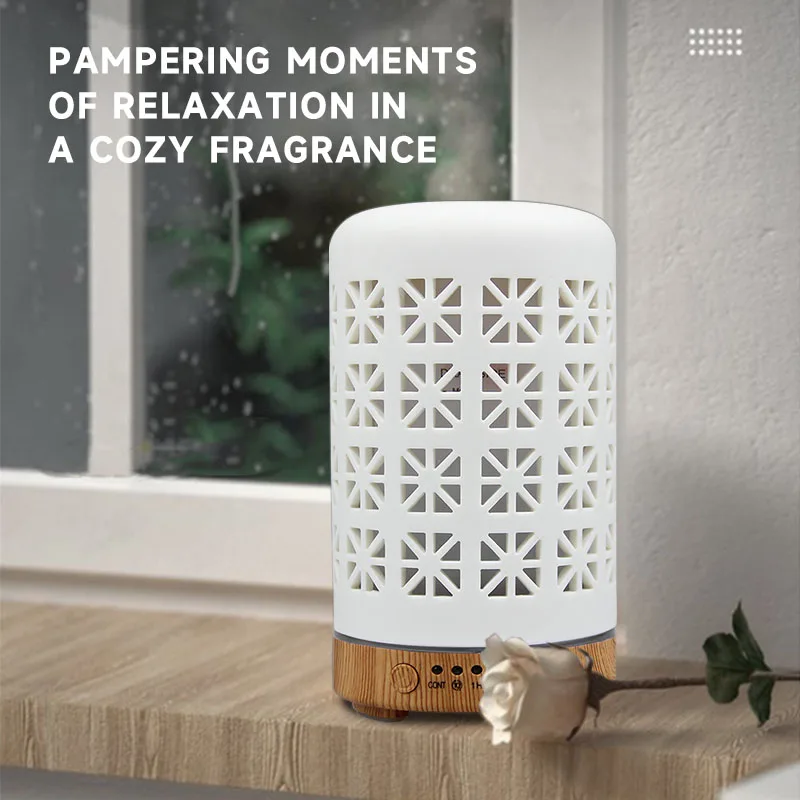 Ceramic Ultrasonic Air Humidifier Timing Function Aroma Diffuser Desktop Essential Oil Diffuser Room Scent Diffuser with Lights 5