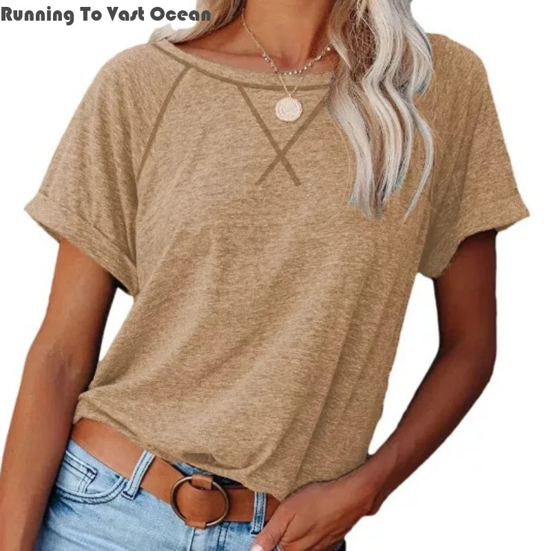 

2024 Summer Women's T-shirt Solid Color Short Sleeved Youth Casual Round Neck Loose Fit Hot Selling Trendy Comfortable T-shirt