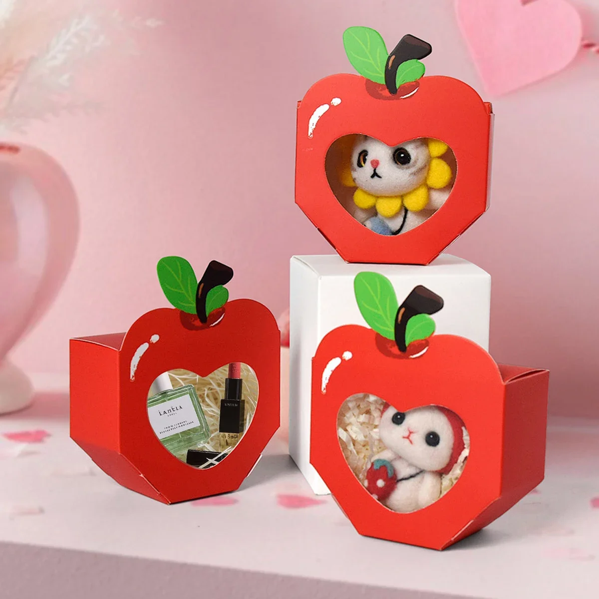 10/20Pcs Red Paper Candy Boxes with Heart & Apple Windows, Mini Gift Packaging for ... - SKU PCB00920 - UGI Packaging