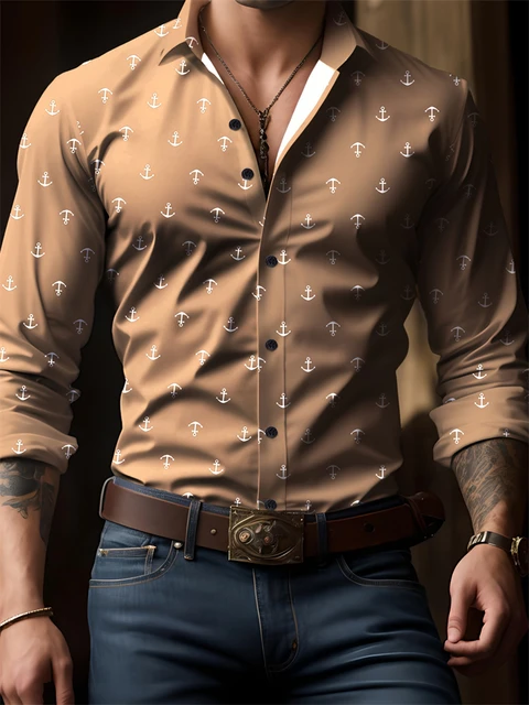 Men's New Spring And Autumn Button Down Shirt Check Print Long Sleeve Luxury Shirt Flip Lapel Oversized Outdoor Street Shot Tops 3