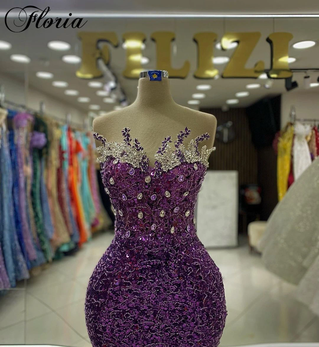 Simple Purple Cocktail Dresses With Crystals Sleeveless Mermaid Birthday Dresses Vestidos De C&oacute;ctel Wedding Party