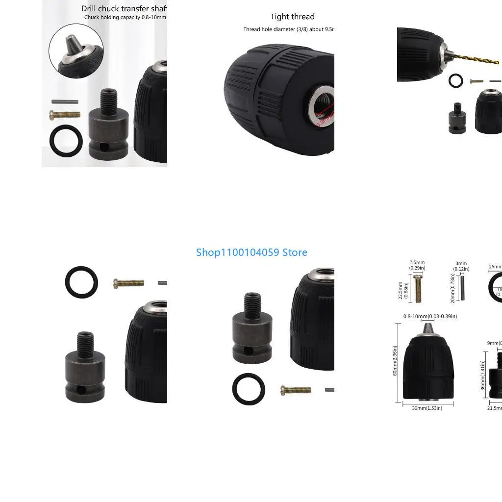 0.8-10mm 드릴 척 컨버터 3/8-24UNF 자동 잠금 키리스 퀵 체인지 573D