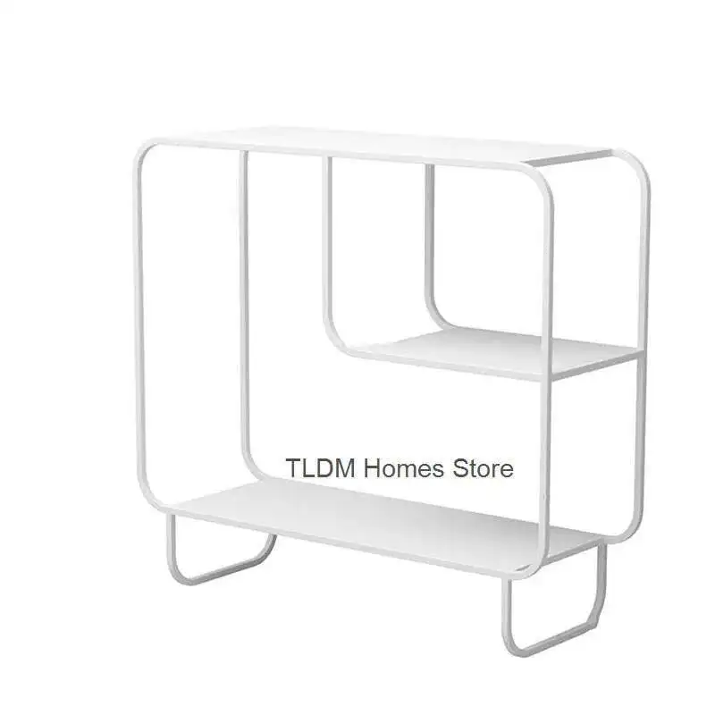 Creative Floor Bookcases Simple Iron Art Bookshelf Storage Organizer Nordic Living Room Furniture Home Sofa Display Side Cabinet
