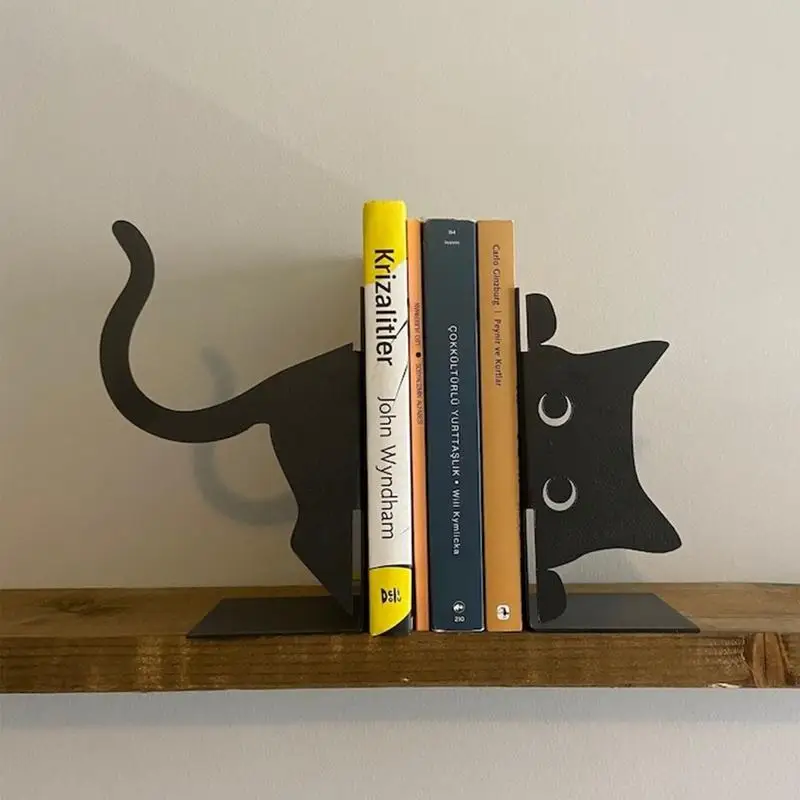 

Металлические подставки для книг в виде животных, 1 пара, подставки для книг в виде милых кошек, черные подставки для книг, креативный и милый Настольный Органайзер в форме кошки