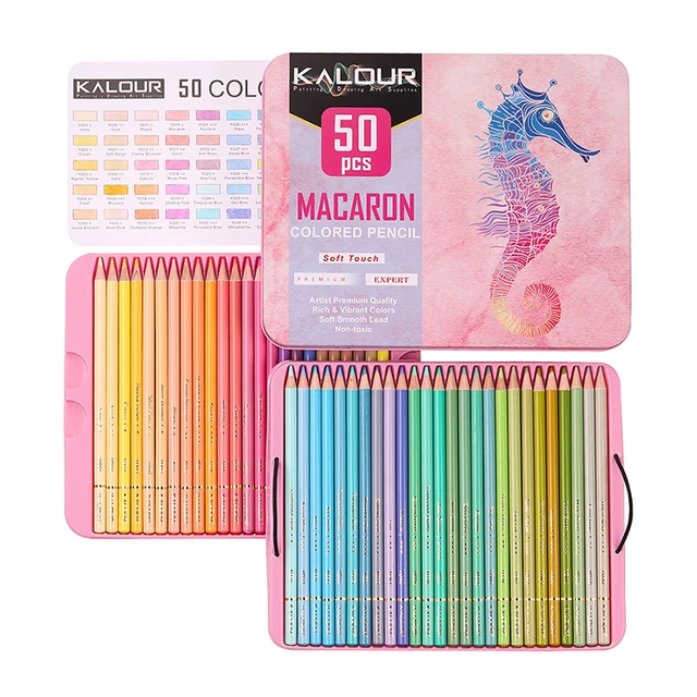 KALOUR Macaron Pastel Colored Pencils,Set of 50 Colors,Artists Soft  Core,Ideal for Drawing Sketching Shading,Coloring Pencils for Adults Kids  Beginners