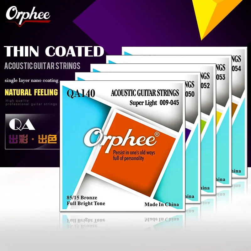 Orphee QA Acoustic Guitar Strings High Carbon Steel Hexagonal Core Nano Coating Brass Wound Acoustic Guitar Parts & Accessories
