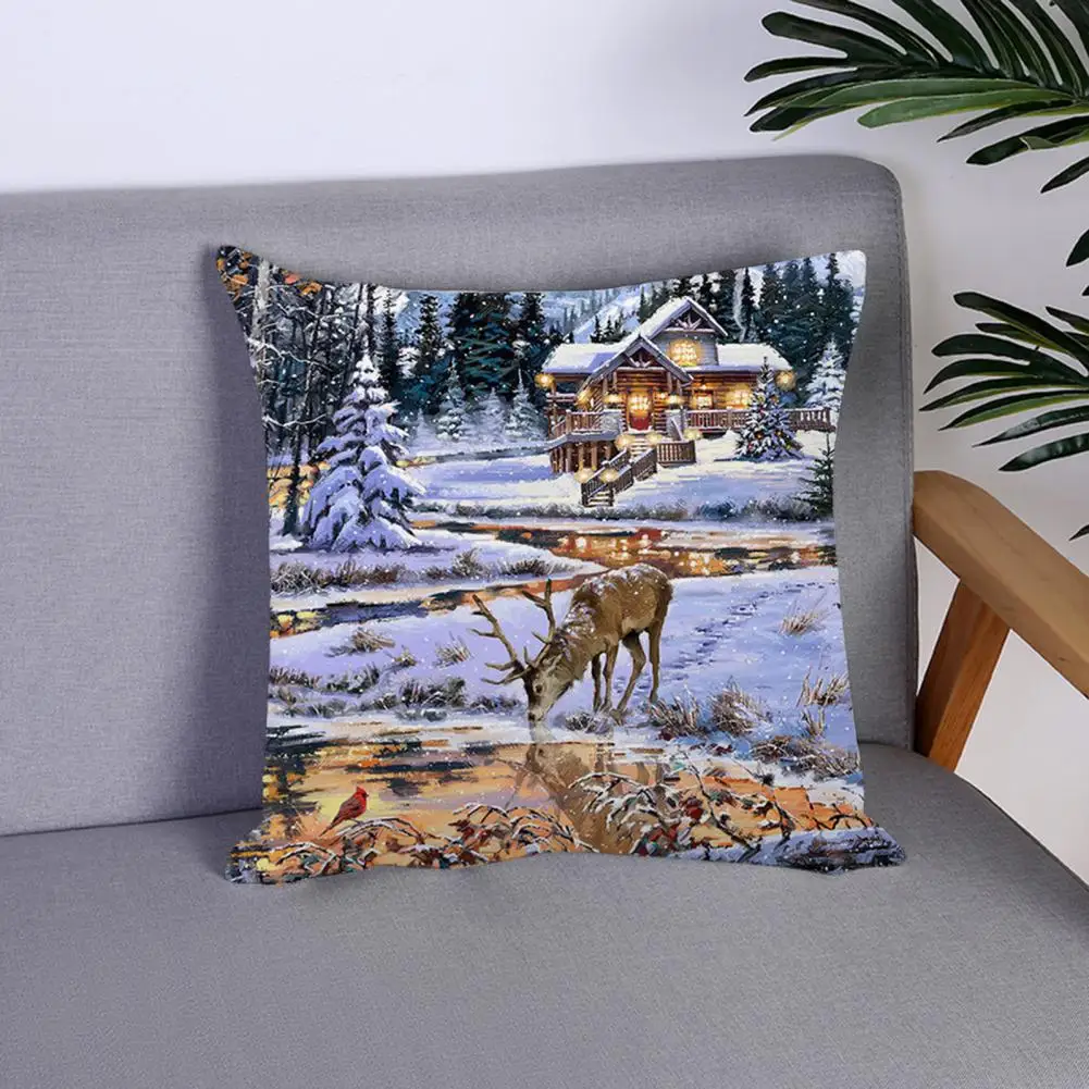 Useful Pillow Cover  Breathable Peach Skin Square Pillow Case  Xmas Home Hotel Dorm Office Throw Pillow Cover Decor 6