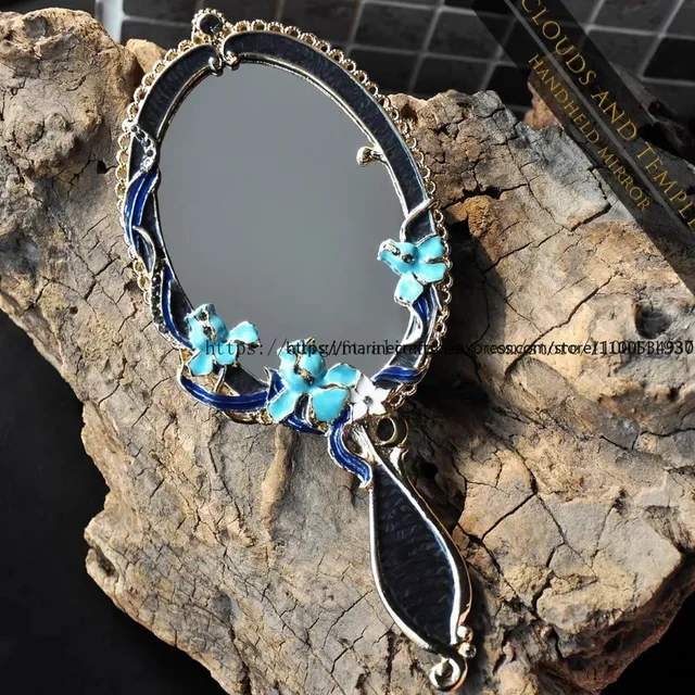 Vintage Elegant กระจกมือถือสาวน่ารักแบบพกพาแต่งหน้ากระจก Handle Retro Dressing Mirror 1