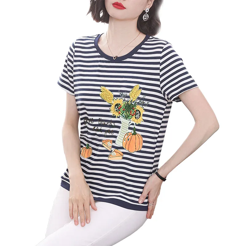 

Женские футболки в полоску, летние женские хлопковые футболки с коротким рукавом
