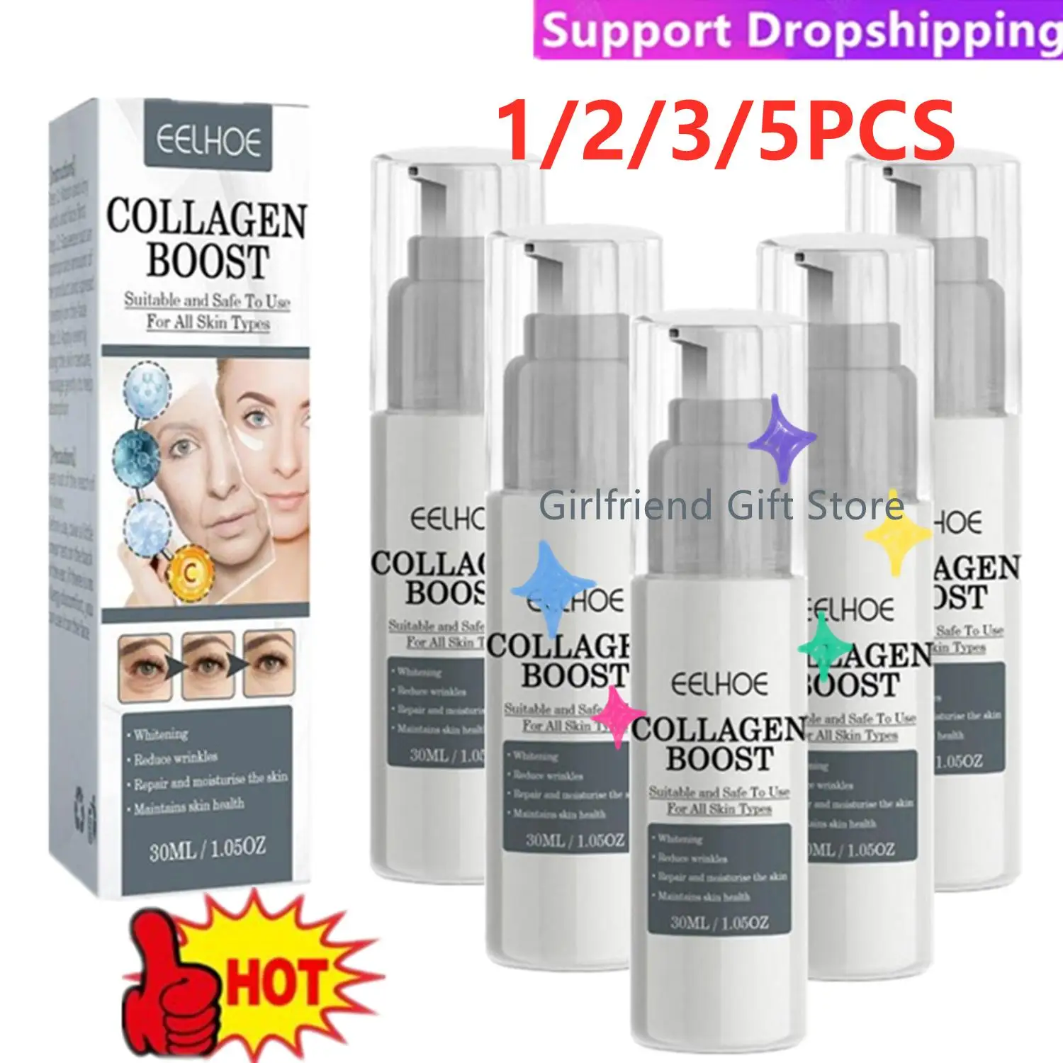 

1/2/3/5PCS Collagen Boost Serum Anti-Aging Dark Spot Corrector Anti-wrinkle Face Cream Fade Fine Lines Women Skin Care 30ml