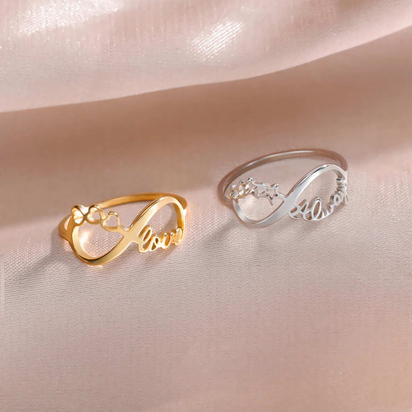 Skyrim Donne Infinity Ring In Acciaio Inox Colore Oro Cuore-Amore Stella-Sempre Forza Parole Anelli Fahsion Gioielli Regalo Di Nozze