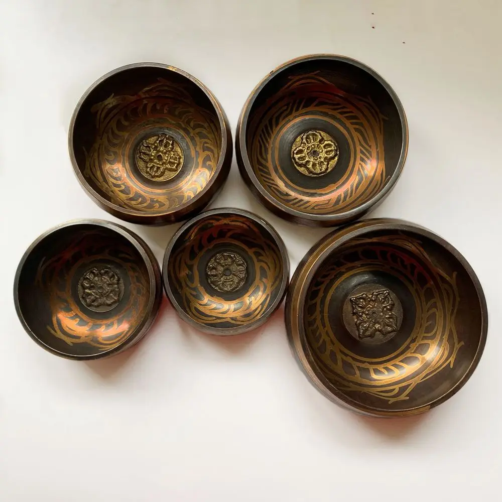 Copper Yoga Tibetan Singing Bowl Set Hand Hammered For Meditation Prayer Chakra Himalayan Crystal Home Decoration Decorative 3