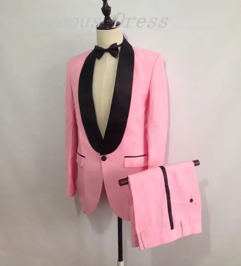 High Quality Costume Homme Hot Pink Shawl Lapel Men Suits Wedding Suits for Men Groom Blazer Custom Slim Fit 2 Piece Prom Tuxedo