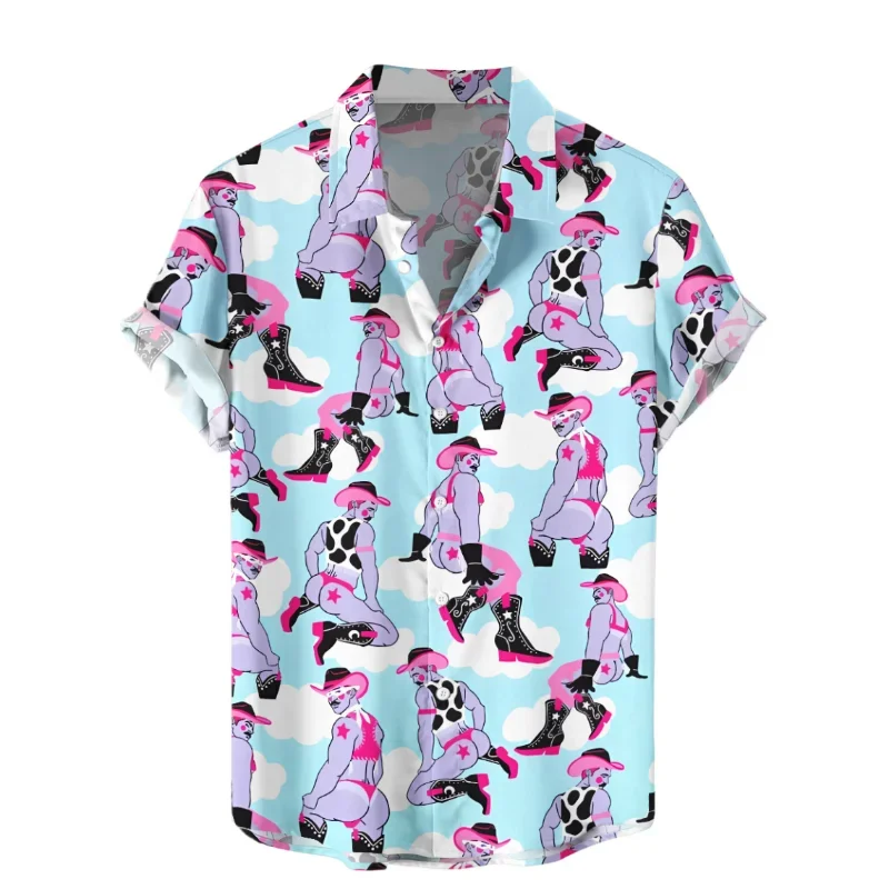 thumbnail image 1 of Camisas hawaianas divertidas con estampado 3D para hombre, camisas con botones y solapa con personalidad, blusas de manga corta de gran tamaño, ropa para hombre, 1 of 5