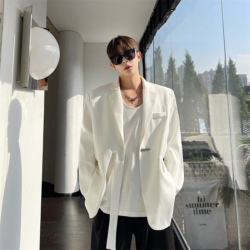 Senior Ribbon Design Men Smart Business Blazer Coat Handsome Luxury Banquet Korean Jacket Party Wedding Club Dinner Streetwear