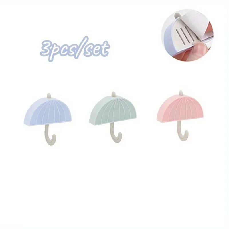 3Pcs Random Color Creative Home Hooks Umbrella Shape Adhesive Style Wall Key Hook for Small Items Decor 2