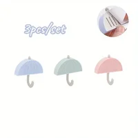 3Pcs Random Color Creative Home Hooks Umbrella Shape Adhesive Style Wall Key Hook for Small Items Decor 2