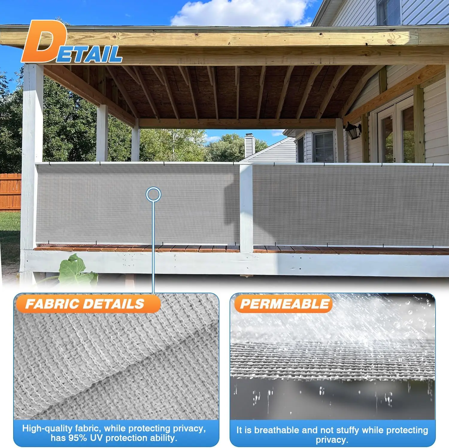 Sunshades 6'x15' Shade Cloth Light Grey, Pergola Canopy Replacement Fabric Roll Blockage UV Resistant Mesh Net