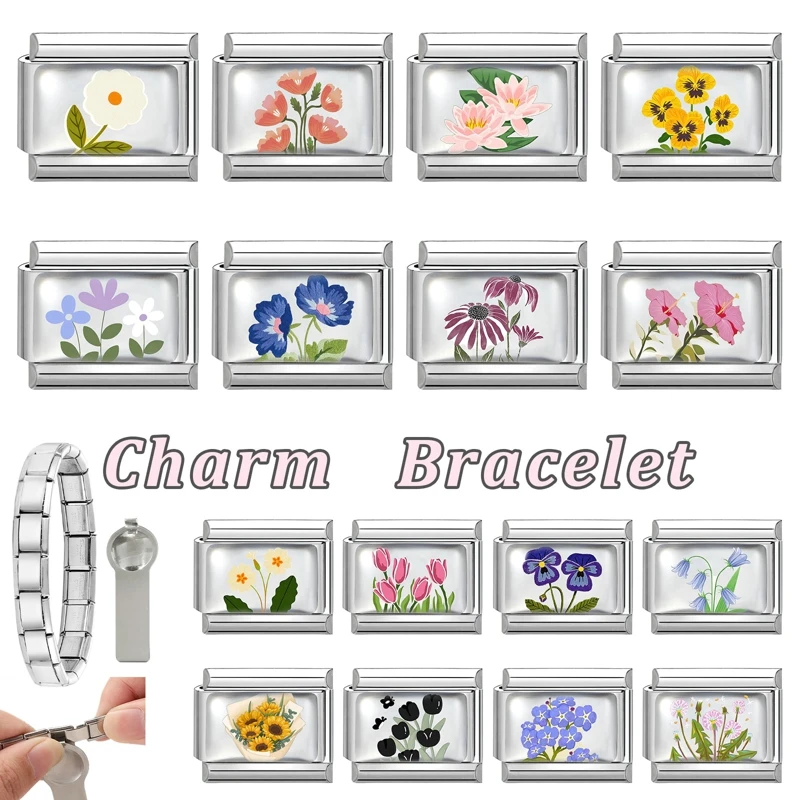 Italian Fashion Jewelry 9MM Stainless Steel Charm Bracelet Links