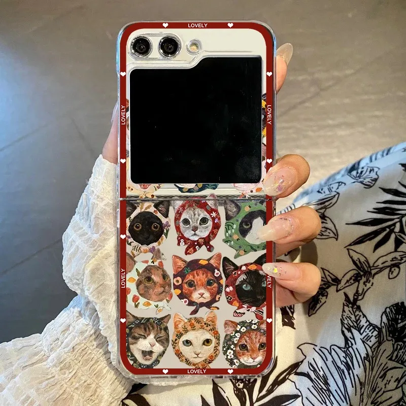 Charming Cartoon Cat Clear Hard Folding Phone Case - Cute Couple & Animal Design