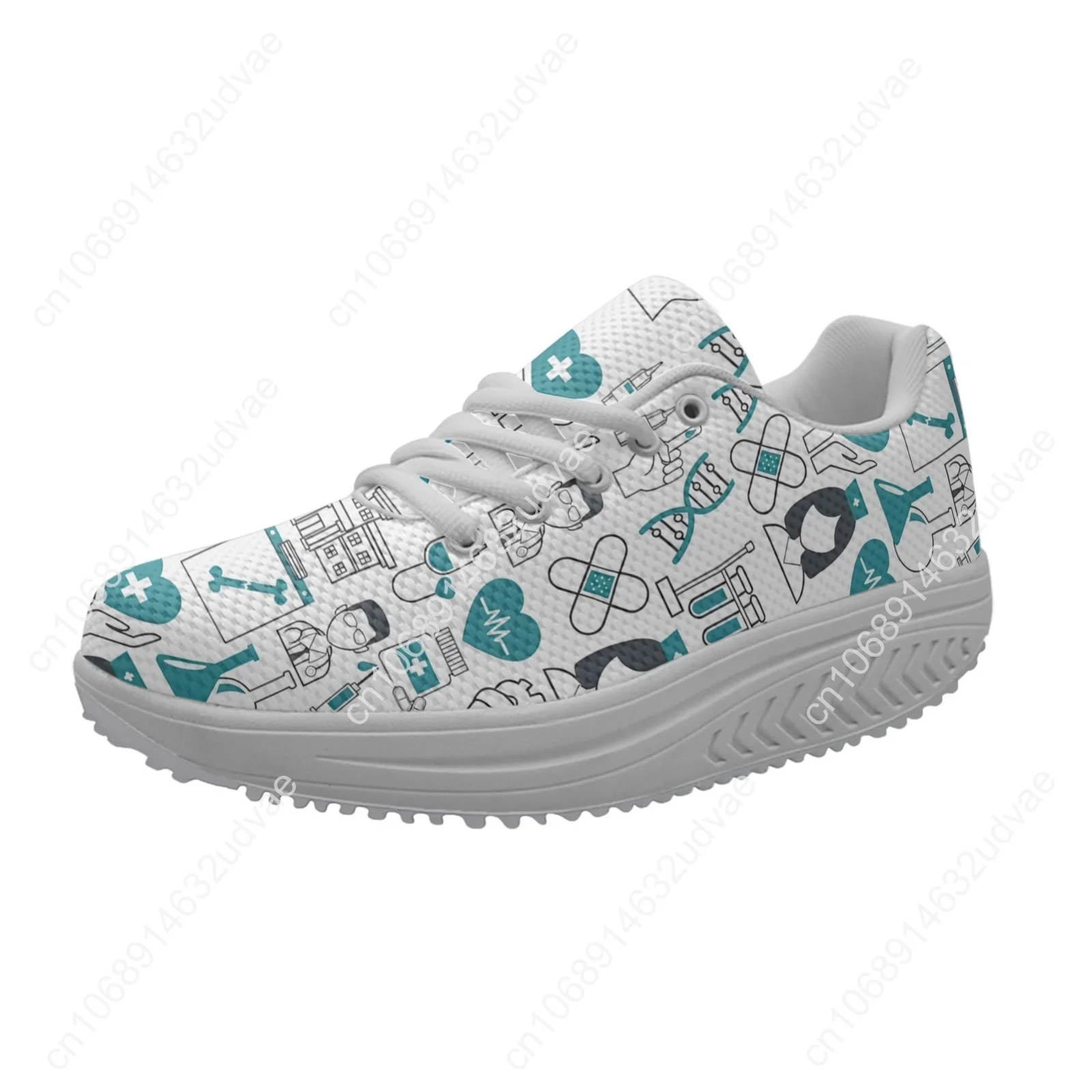 Nursing Shoes For Women Cartoon Medical Print Girls Height Increasing Shoes White Lace Up Nurse Shoes Zapatos