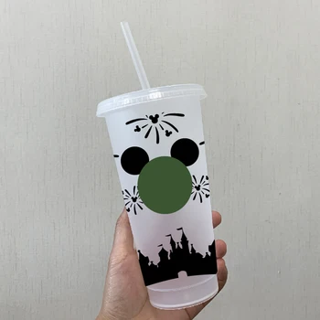 성 비닐 아트 스티커 710ml 재사용 가능한 빨대 차가운 컵 데칼, 방수 이동식 물 컵 데칼 장식 마우스 헤드 스티커