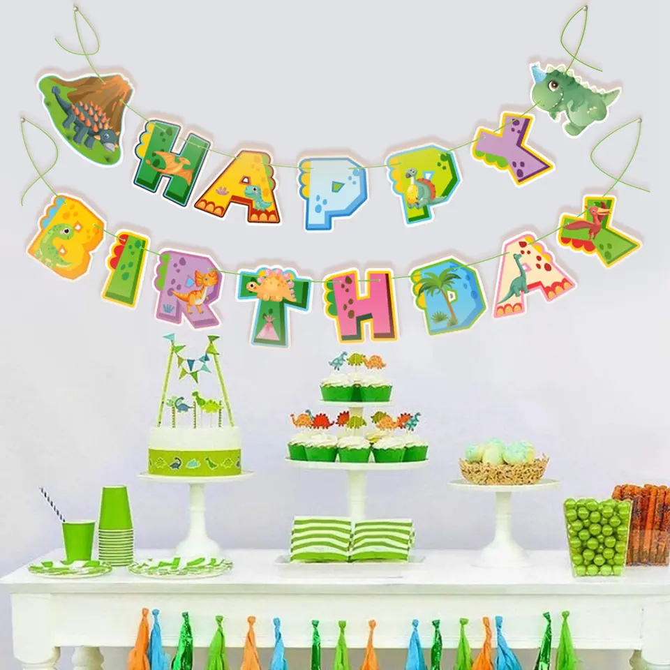 thumbnail image 2 of Dinosaur Happy Birthday Garland Banners Roar Dino Party Balloons Supplies Jungle Safari 1st Boy Kids Birthday Party Decorations 2 of 10