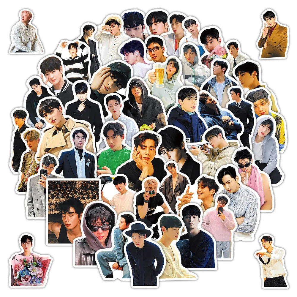 10/52PCS 한국 스타 차은우 그래피티 스티커, 높은 외관 가치의 남성 스타 데칼, 컵, 노트북, 전화기, 기타, 어린이 장난감