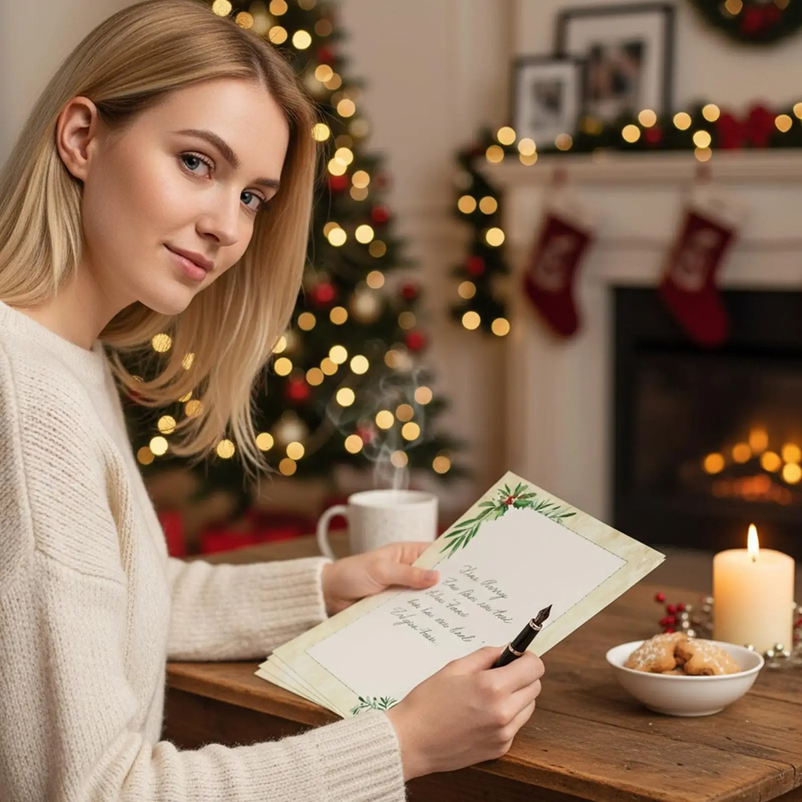 크리스마스 편지지 50장 축제 테두리 디자인 시트 휴일 프린터 용지 편지 메모 작성용 웨딩용