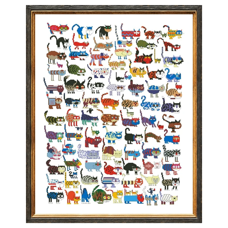 100 cats and 1 mouse cross stitch package 18ct 14ct 11ct cloth cotton thread embroidery DIY handmade needlework