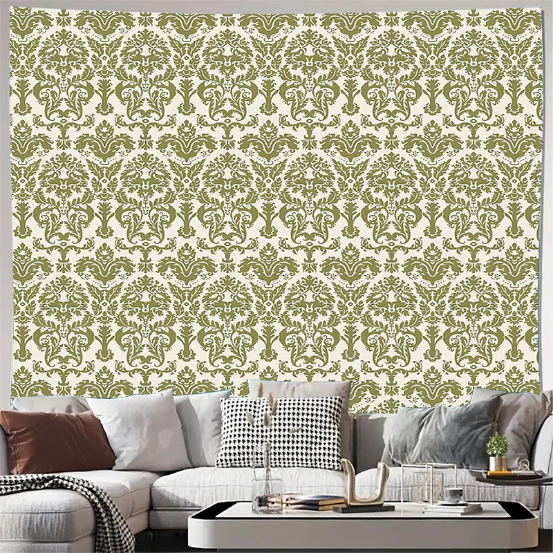 ผ้าแขวนผนังลายโบฮีเมียน วินเทจ ลายดอกไม้ วอลเปเปอร์แบบลอกติด ตกแต่งห้องสไตล์สวยงาม ฉากหลังขนาดใหญ่สำหรับถ่ายภาพ ตกแต่งบ้าน 1