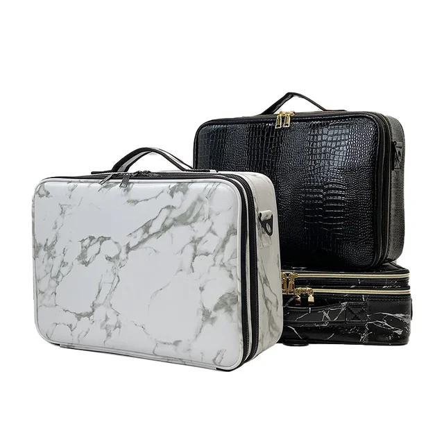 New  Professional Make Up Box Large Capacity Storage Travel Toiletry Makeup Suitcase PU Leather Cosmetic Bag