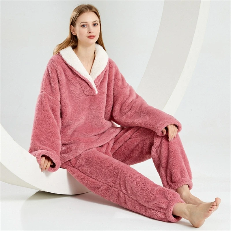 

Women's Soft Warm Coral Fleece Pajamas Set,2 Piece Winter Pajamas Set
