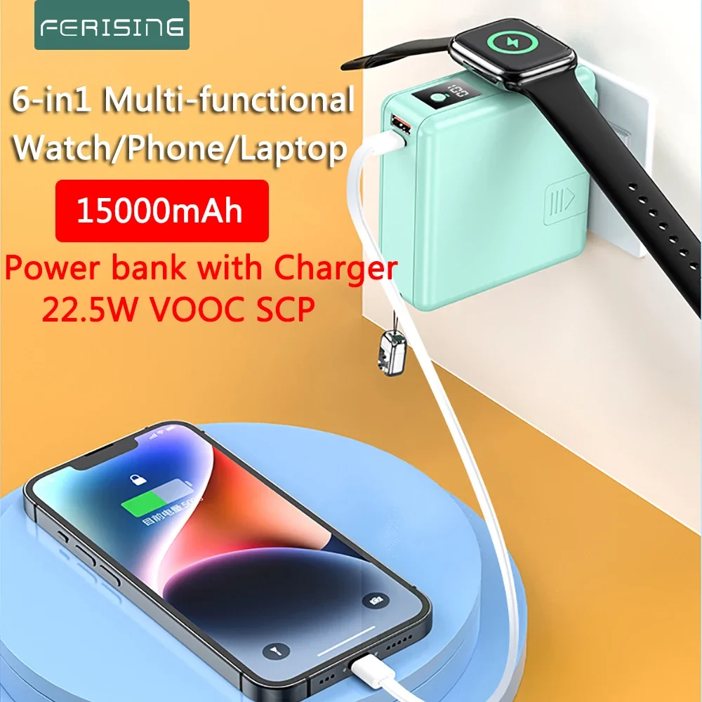 Ferising 6 In1 Magsafe Ricarica Portatile 22.5W 15000Mah Powerbank Magnetic Wireless Power Bank Batteria Esterna Per Apple Watch