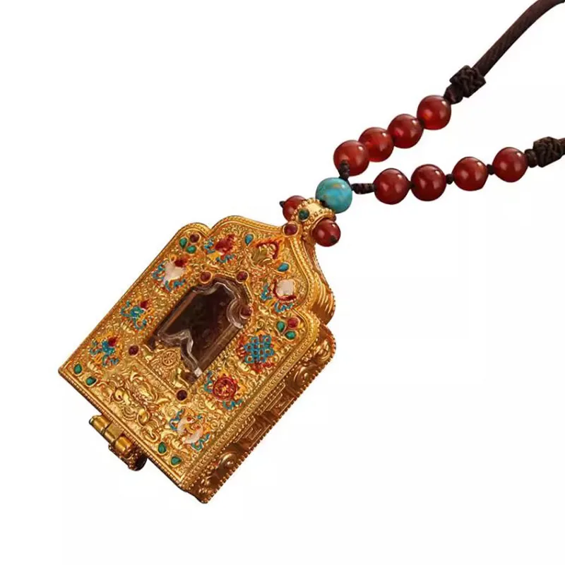 Silver/Gold Plating Buddhist Suppliers Alloy Metal Surangama Sutra Playing Pearls Decorate Exquisite Gawu Box Tibetan Pendan