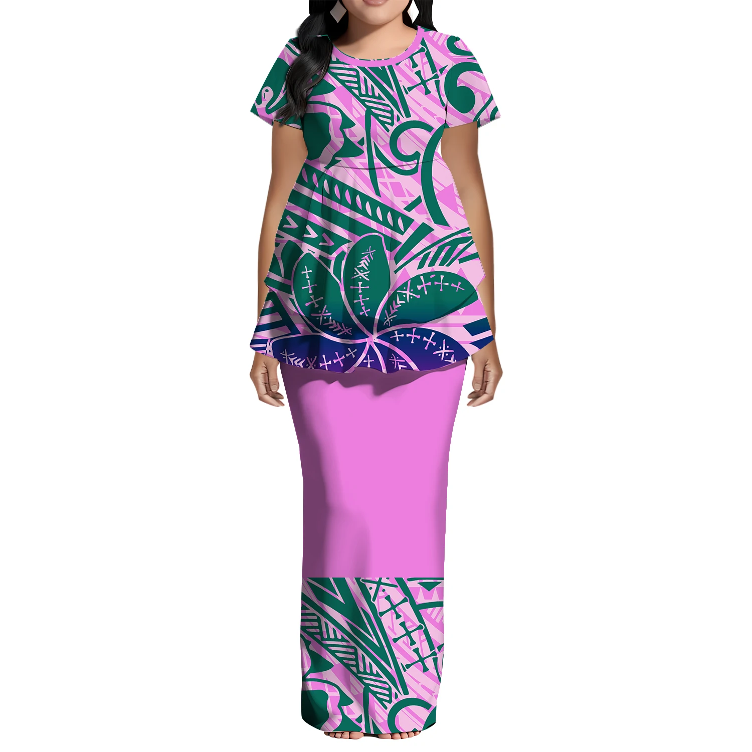 New Summer Round-Neck Short-Sleeved Puletasi Polynesian Women'S Dress Soft Fabric And Features Custom Banquet Dress Patterns
