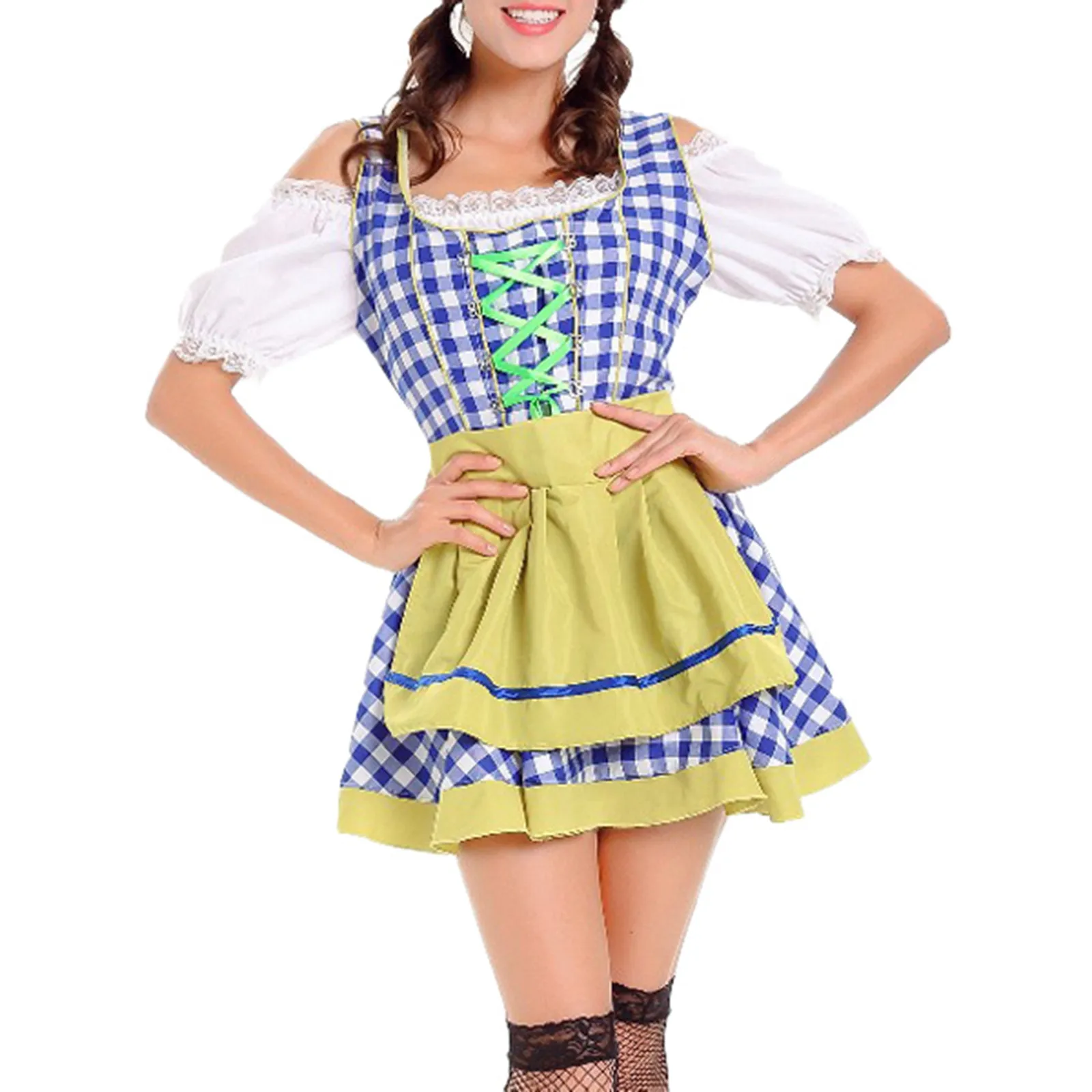 

Women Plus Size Oktoberfest Beer Costume Traditional German Dirndl Dress Causal Flare Sleeve Outfit For Black Gothic Sundress