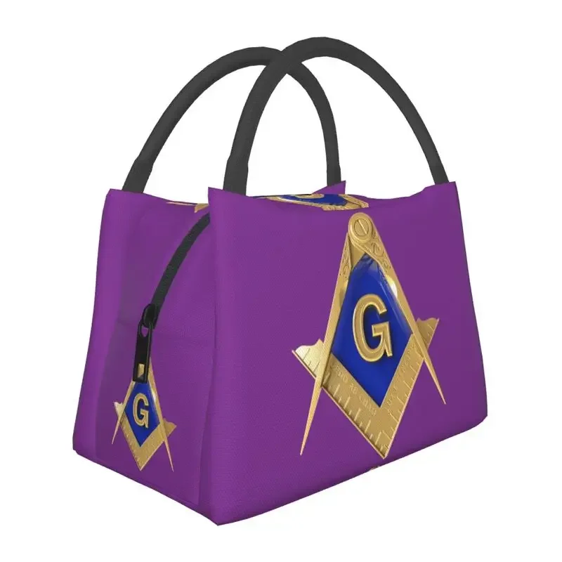 

Gold Square Compass Masonic Freemason Lunch Box Freemasonry Thermal Cooler Food Insulated Lunch Bag Travel Work Pinic Container