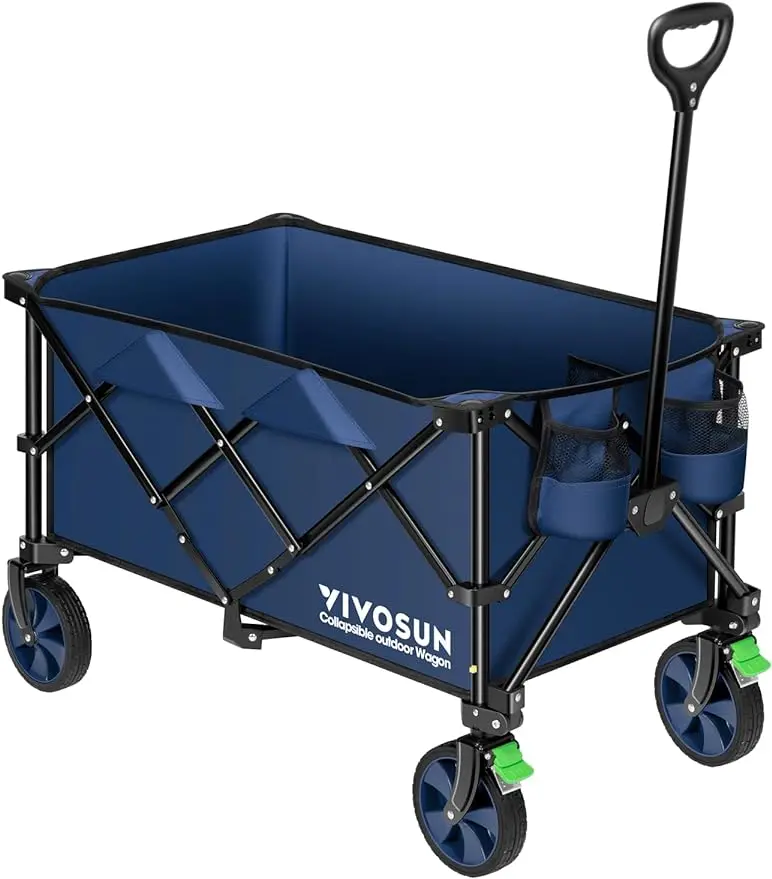 

VIVOSUN Collapsible Folding Wagon Outdoor Utility with Silent Universal Wheels Cup Holders & Side Pockets Adjustable Handle