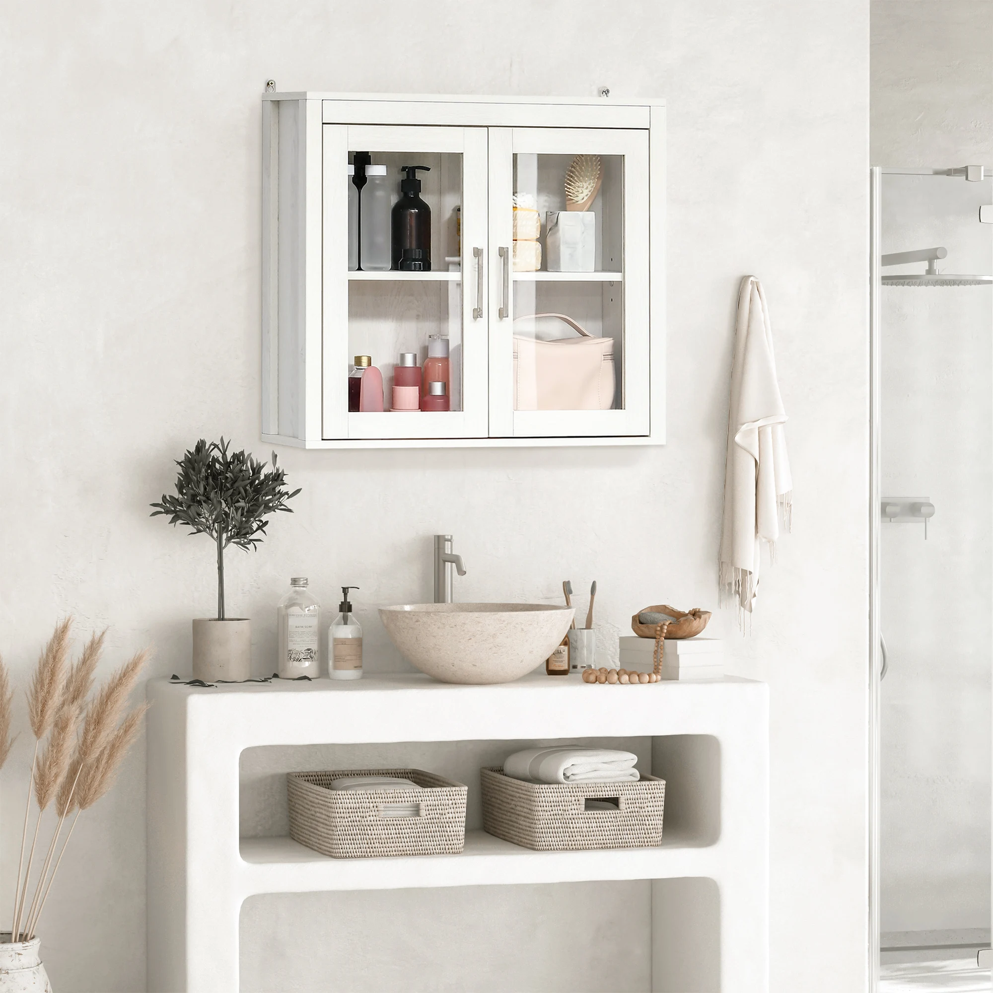 kleankin Bamboo Wall-Mounted Bathroom Medicine Cabinet with Mirror, Over Toilet  Bathroom Cabinet Natural