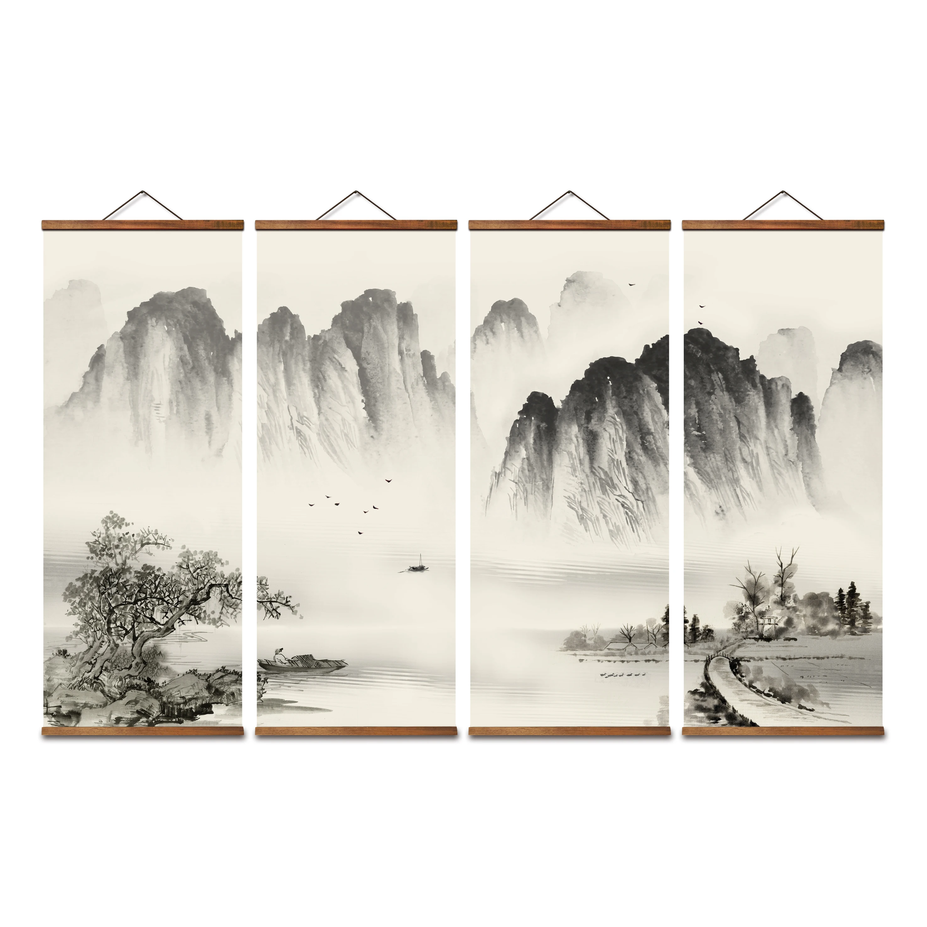 

Традиционный китайский пейзаж на холсте MT0970, декоративные настенные художественные плакаты, картины из массива дерева с прокруткой