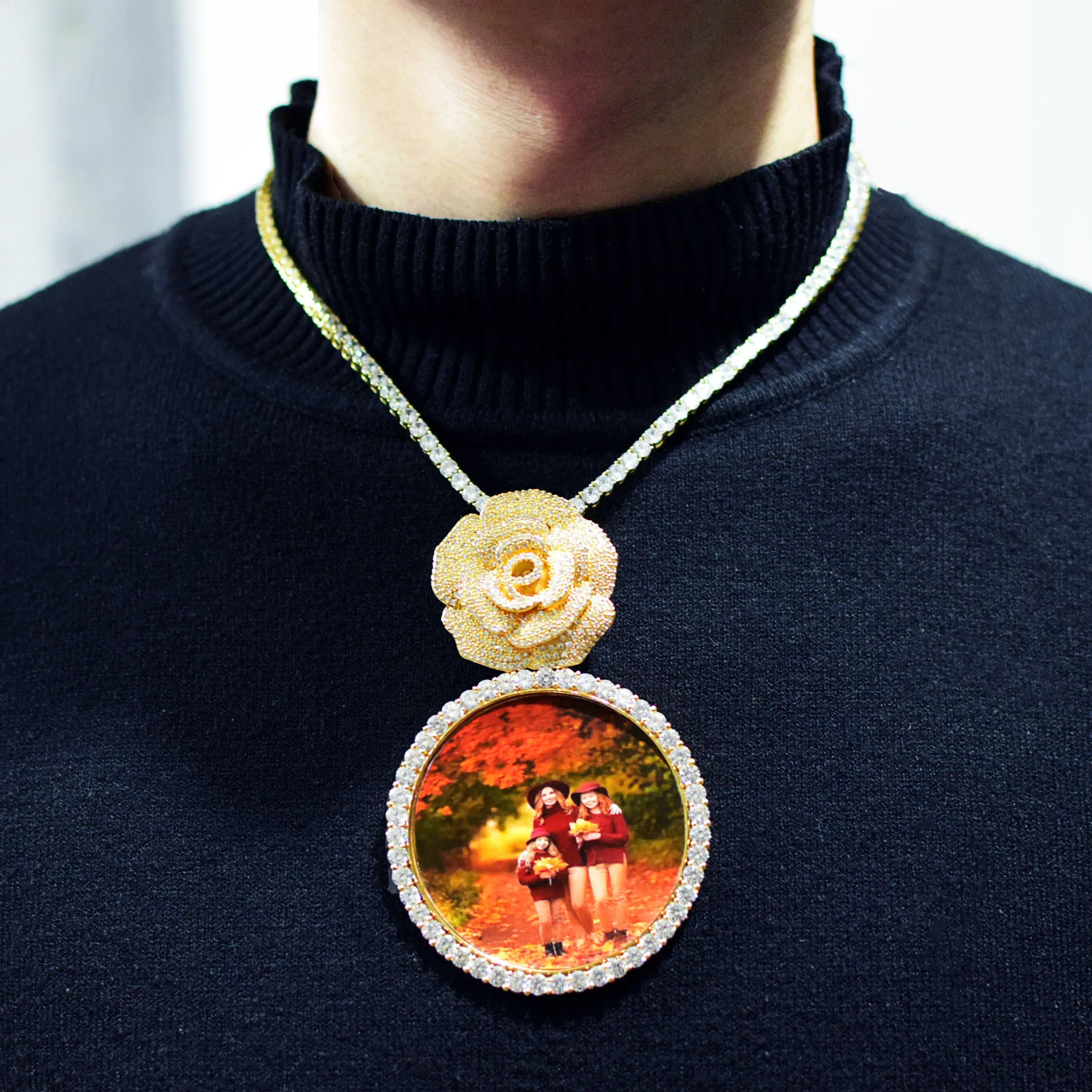 CUC Custom Photo Pendant Rose Flower Bail Memory Frame