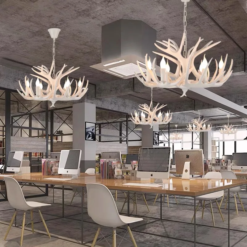 Retro Resin Antler Pendant chandelier Living room Restaurant Bar E14 Industrial Buck Deer Horn lights house decoration Fixtures