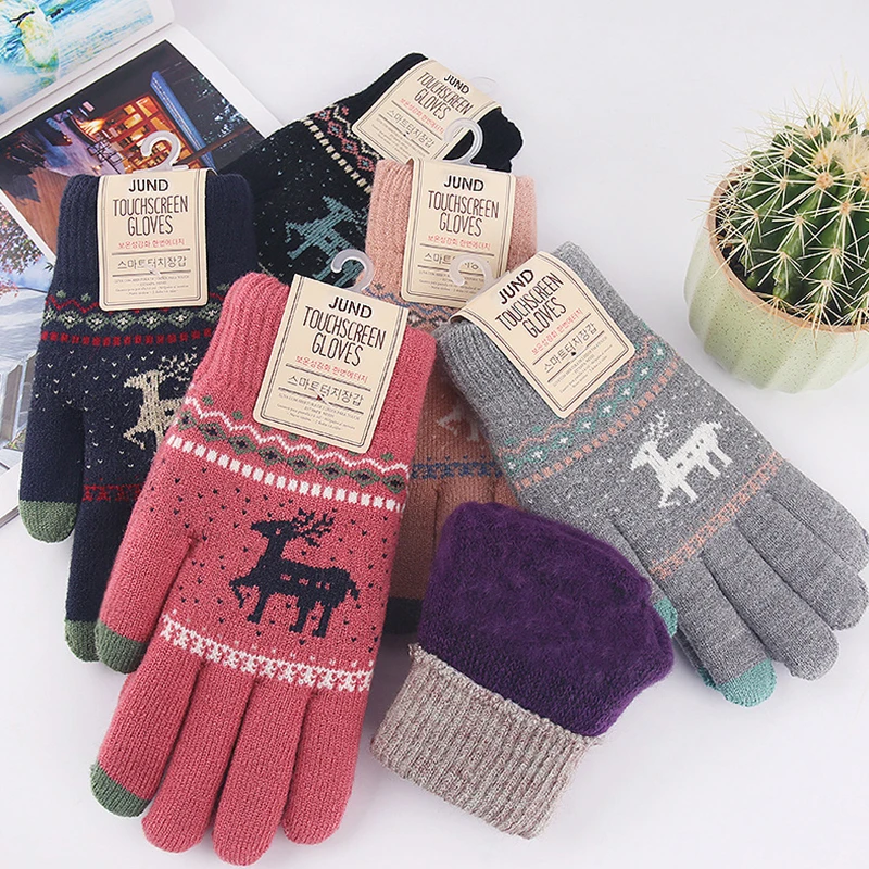 

Snowflake Printing Gloves Phone Touch Screen Knitted Gloves Winter Thick Keep Warm Gloves Elks Xmas Mittens Full finger Gloves