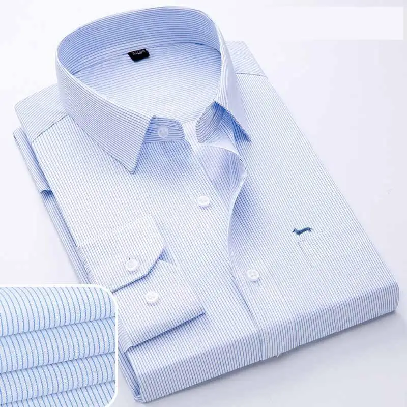 Men Blouse Bamboo Fiber Slim Fit Long Sleeve Spring Casual Business Striped Embroidery Blaine Shirts men chinese style shirt