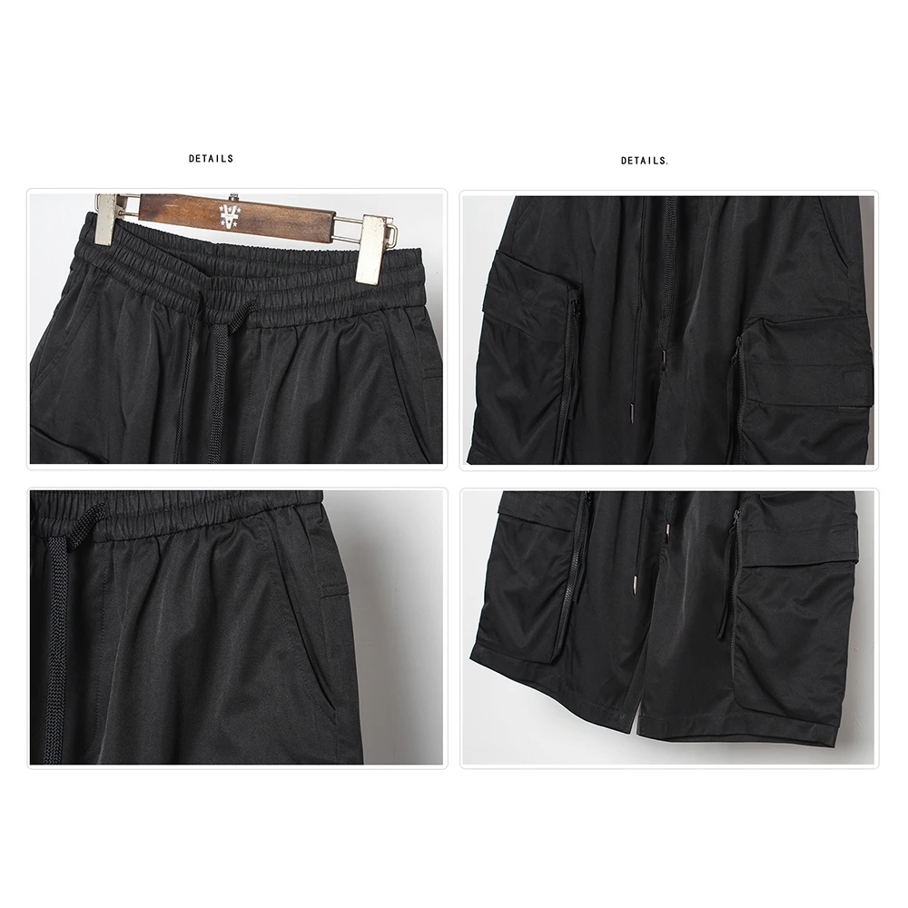 AOGZ Hip Hop Cargo Short Pants Men Streetwear Harajuku Pockets Knee Length Pants Loose Oversized Casual Shorts Elastic Waist