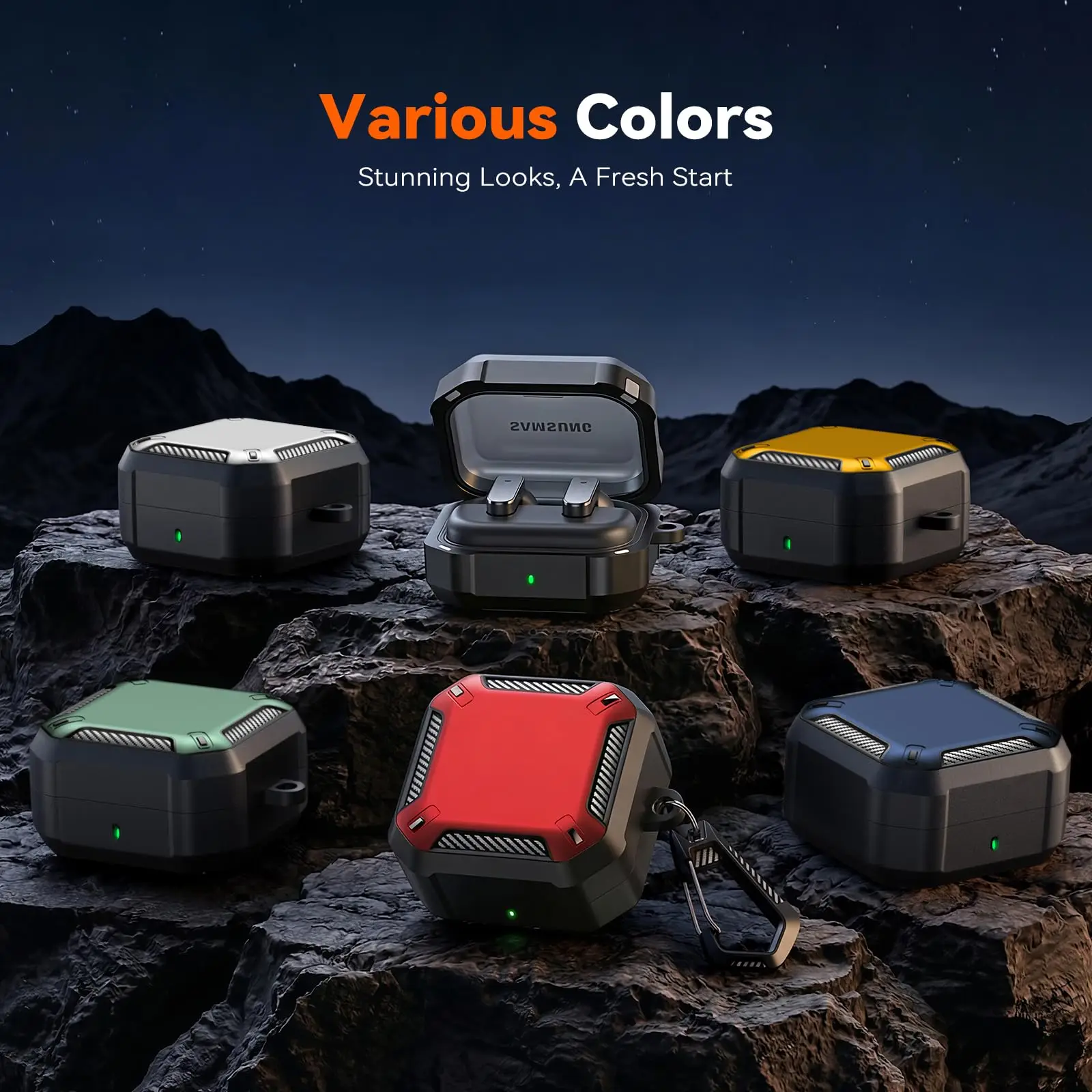 Earbuds Case with Magnetic Closure and Carbon Fiber Texture Design