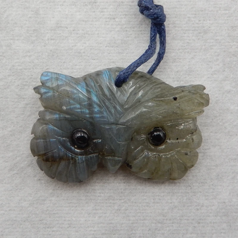 

Natural Gemstone Labradorite Hand Cutting Carved Pendant owl Lucky Jewelry Flatback Diy Necklace Accessorie 32x21x8mm9.2g