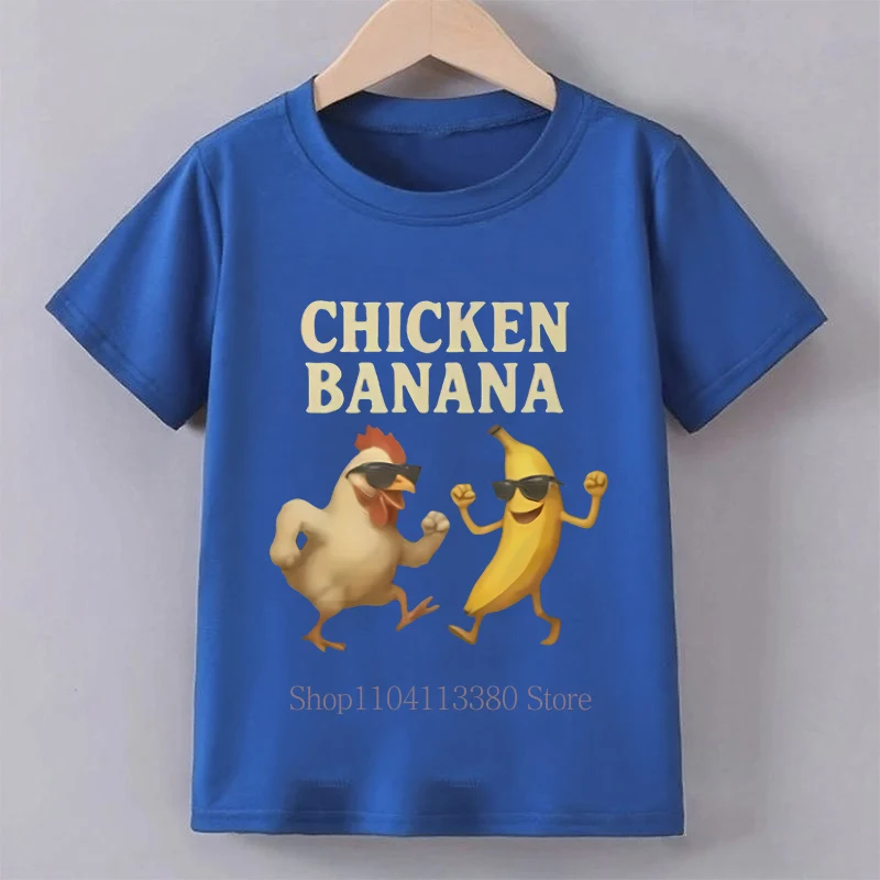 Banana Chicken Print Children T-shirts Summer Casual Fashion Funny Meme Short Sleeve Kids Tops Colorful O-Neck T-shirts