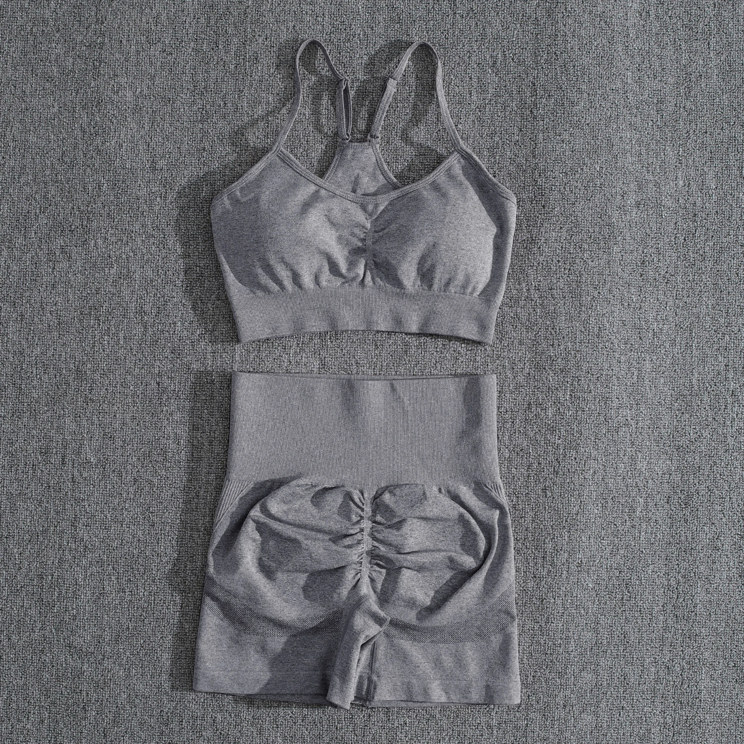 Conjunto Deportivo Efecto Push Up Sin Costuras Gris